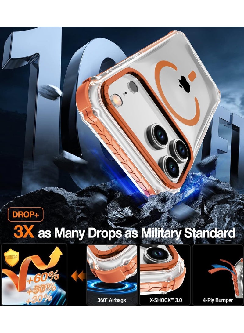HaDoii Strong Magnetic Case for iPhone 17 Pro Max 6.9-Inch,[Compatible with Magsafe] [Aluminum Camera Frame] Clear Slim Shockproof Protective Phone Cover-Transparent+Orange - Image 3